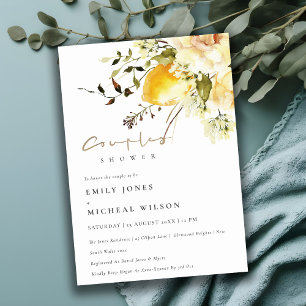 Boho Lemon Gult Watercolor Blommigt Par Shower Inbjudningar