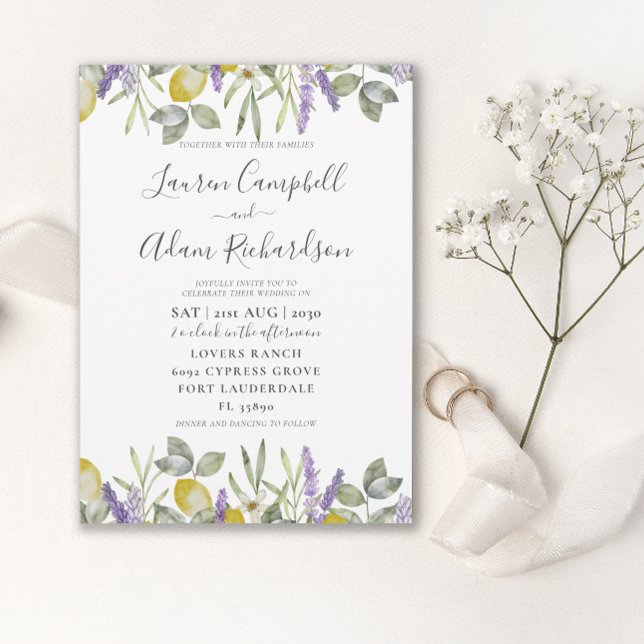 Boho Lemon & Lavender Foliage Wedding bjudande Inbjudningar (Skapare uppladdad)