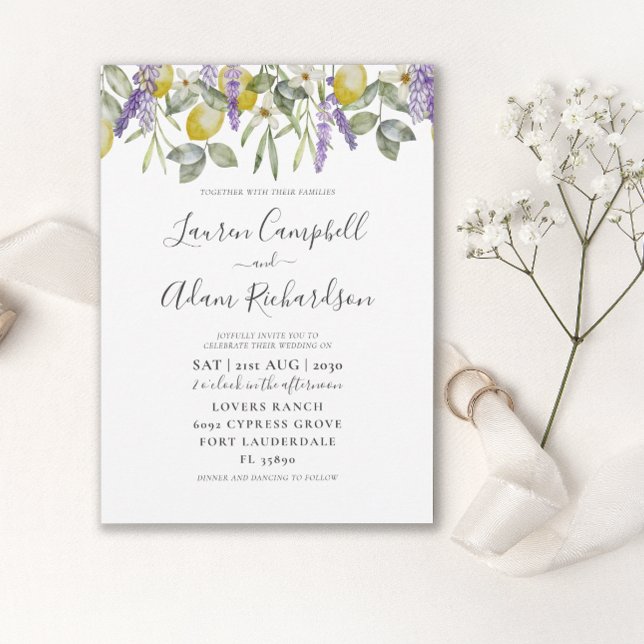 Boho Lemon & Lavender Foliage Wedding bjudande Inbjudningar (Skapare uppladdad)