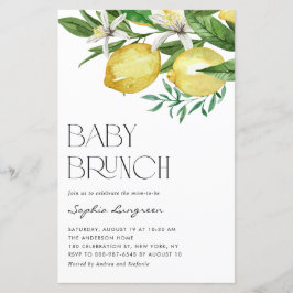 Boho Lemon och Blooms Baby Brunch-inbjudan