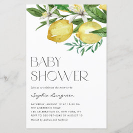 Boho Lemon och Blooms Baby Shower-inbjudan
