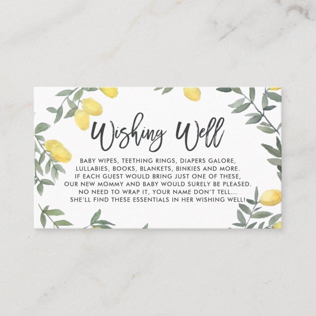 Boho Lemon Wandan Baby Shower Wishing-brunnskort Visitkort (Framsida)