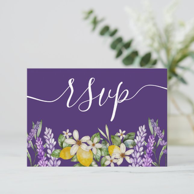 Boho Lemons & Lavender Bröllop OSA Kort (Stående Fram)