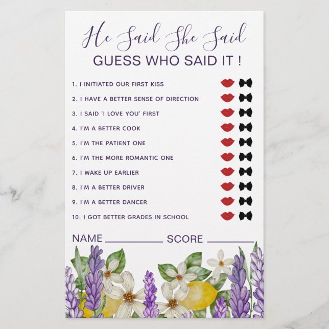 Boho Lemons och Lavender sa att hon sa att spel Flygblad (Framsidan)