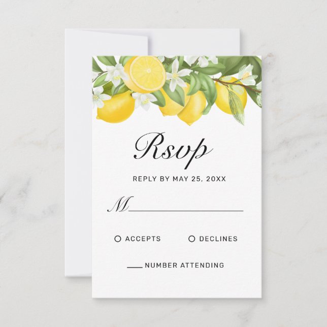 Boho Lemons Watercolor Blommigt Greenery Bröllop OSA Kort (Framsida)