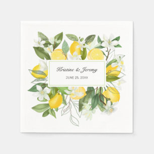 Boho Lemons Watercolor Blommigt Greenery Bröllop Pappersservett