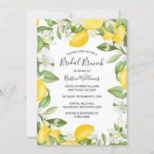 Boho Lemons Watercolor Blommigt Möhippa Brunch Inbjudningar