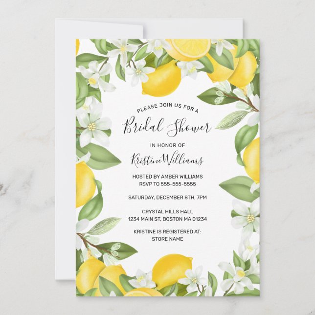 Boho Lemons Watercolor Blommigt Möhippa Invita Inbjudningar (Framsida)