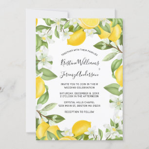 Boho Lemons Watercolor White Blommigt Bröllop Inbjudningar