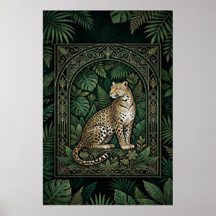 Boho Leopard Botanisk Affisch Guld Linje Konst