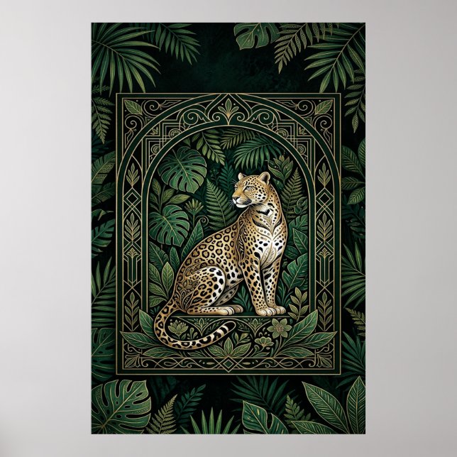 Boho Leopard Botanisk Affisch | Guld Linje Konst (Framsidan)