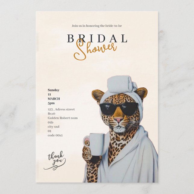 boho leopard bröllopsfest inbjudan (Framsida)