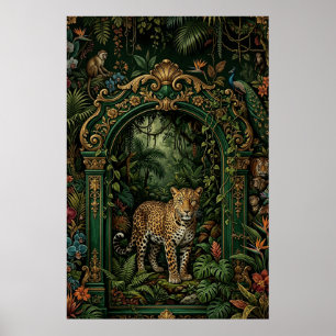 Boho Leopard Djungel Affisch   Vintage Grön
