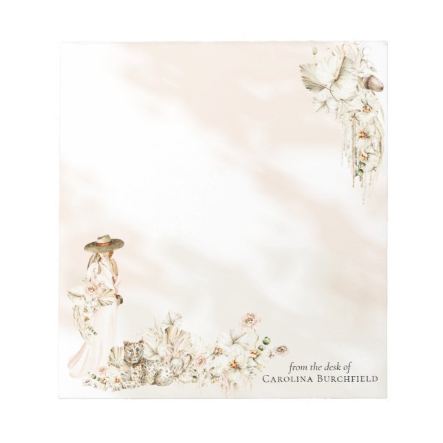 Boho Leopard | Möhippa för Dam Blommigt  Anteckningsblock (Framsida)