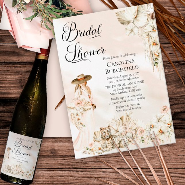 Boho Leopard | Möhippa för tropisk Blommigt för kv Inbjudningar (Skapare uppladdad)