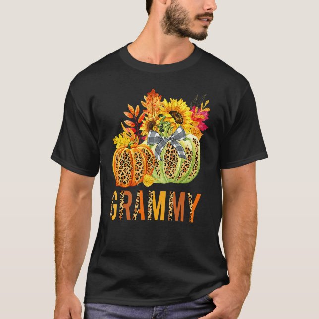 Boho Leopard Pumpkins Grammy Fall Leaves Autumn Th T Shirt (Framsida)