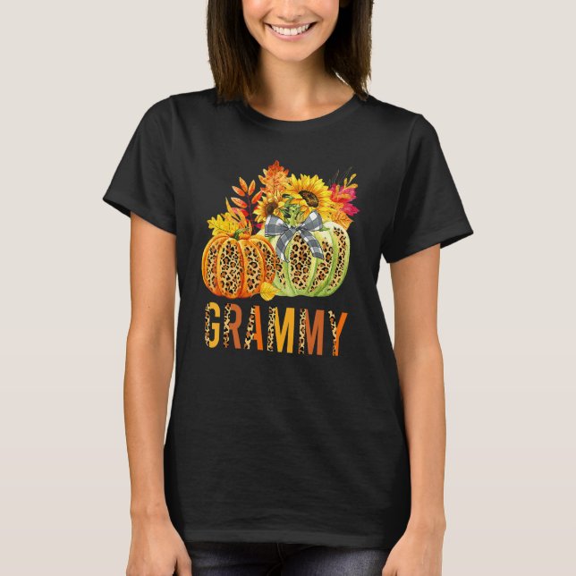 Boho Leopard Pumpkins Grammy Fall Leaves Autumn Th T Shirt (Framsida)