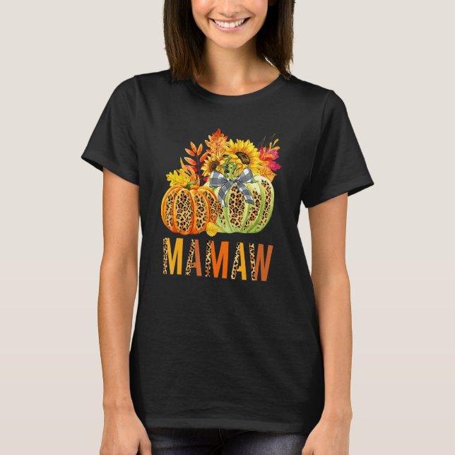 Boho Leopard Pumpkins Mamaw Fall Leaves Autumn Tha T Shirt (Framsida)