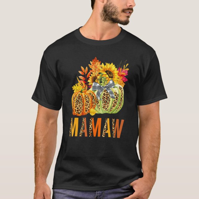 Boho Leopard Pumpkins Mamaw Fall Leaves Autumn Tha T Shirt (Framsida)