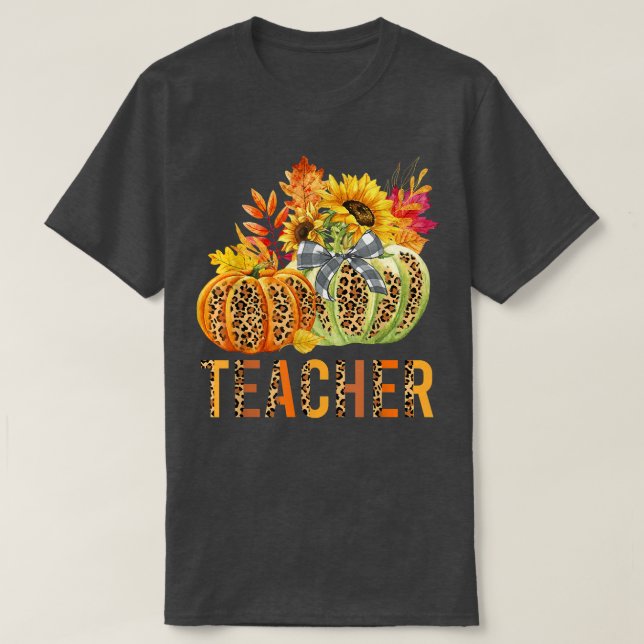 Boho Leopard Pumpkins Teacher hösten Thanksgi T Shirt (Design framsida)