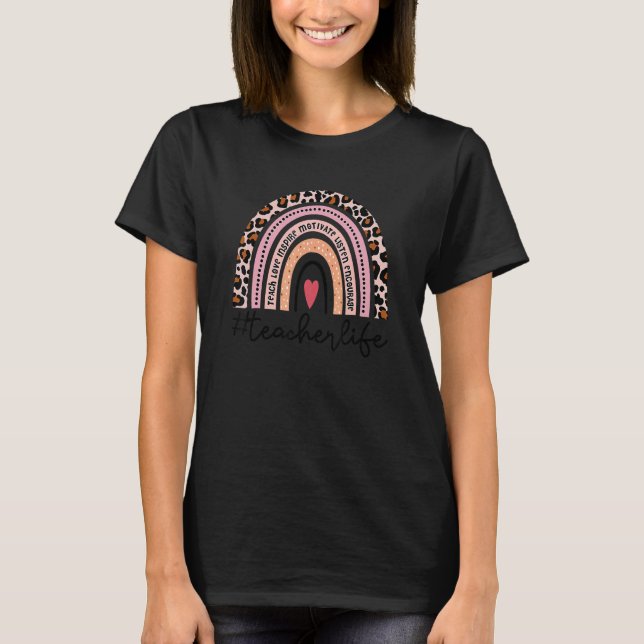 Boho Leopard Regnbåge Lärare Liv Undervisa Kärlek  T Shirt (Framsida)