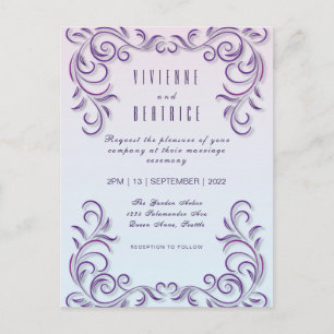 Boho Lesbisk bröllop Lilac-inbjudan Vykort