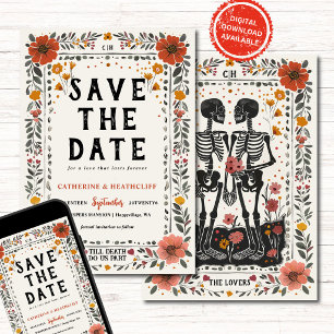 Boho Letterpress Skelett spara datum Inbjudningar