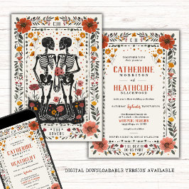 Boho Letterpress Stil Skeleton Tarot Bröllop Inbjudningar