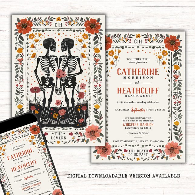 Boho Letterpress Stil Skeleton Tarot Bröllop Inbjudningar (Skapare uppladdad)
