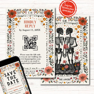 Boho Letterpress Stil Skelett Tarot Bröllop RSVP Inbjudningar