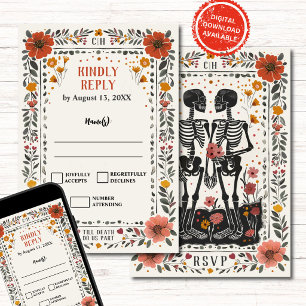 Boho Letterpress Stil Skelett Tarot Bröllop RSVP Inbjudningar