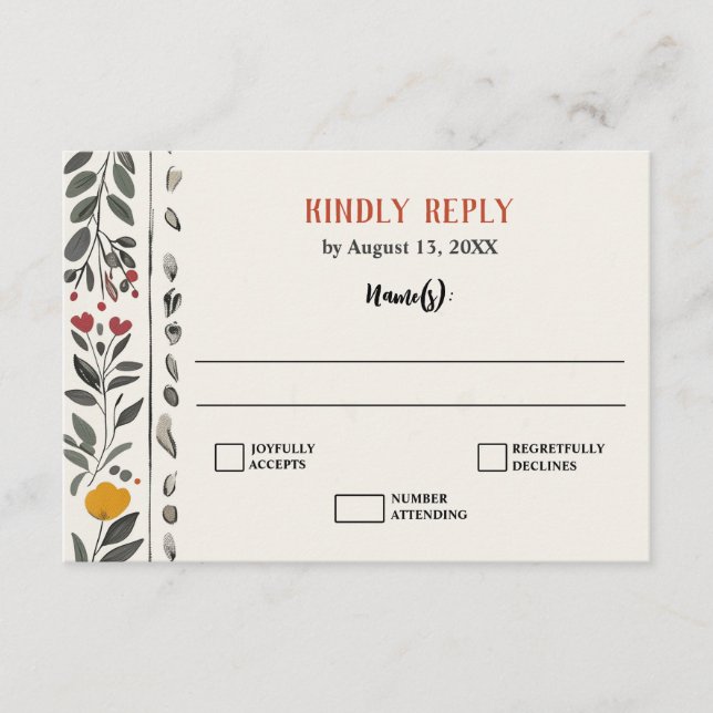 Boho Letterpress Stil Skelett Tarot Bröllop RSVP Tilläggskort (Framsida)