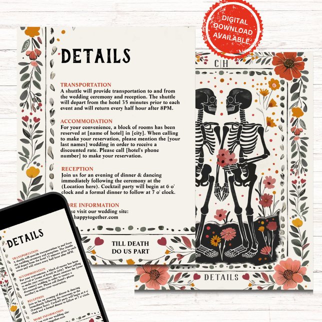 Boho Letterpress Style Skeleton Tarot Details Inbjudningar (Skapare uppladdad)