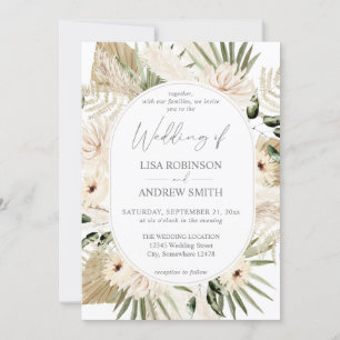 Boho LG Text Pampas Grass & Beige 2 Blommigt Bröll Inbjudningar