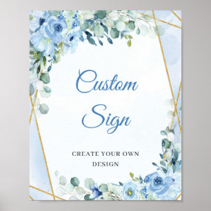 Boho light blåa blommor eucalyptus Anpassningsbar Poster