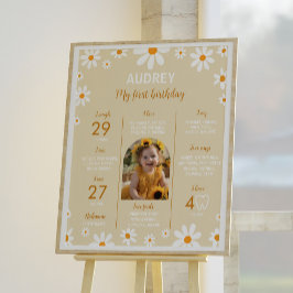 Boho Light Daisy 1:a födelsedagen Party milstolpe- Poster