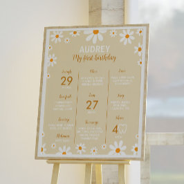 Boho Light Daisy 1:a födelsedagen Party milstolpe- Poster