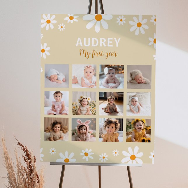 Boho Light Daisy Birthday Photo Milestone Poster (Skapare uppladdad)