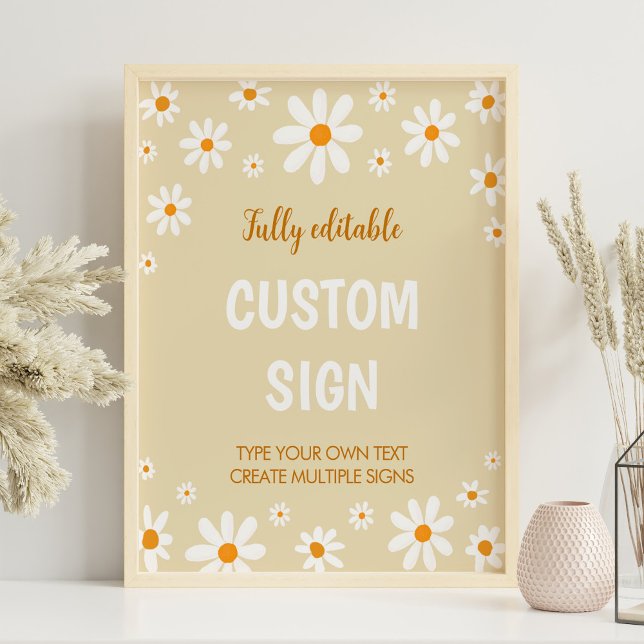 Boho Light Daisy First Birthday Anpassningsbar Sig Poster (Skapare uppladdad)
