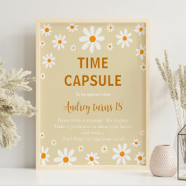 Boho Light Daisy First Birthday Time Capsule Sign Poster