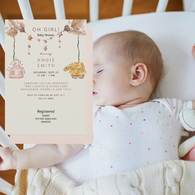 Boho Light Ro Oh Girl Clothes Baby Shower Inbjudningar (Skapare uppladdad)