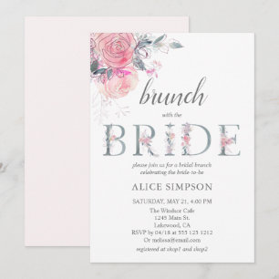 Boho Light Soft Rosa Flower Möhippa Brunch Shower Inbjudningar