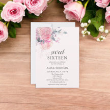 Boho Light Soft Rosa Flowers Sweet 16-inbjudan