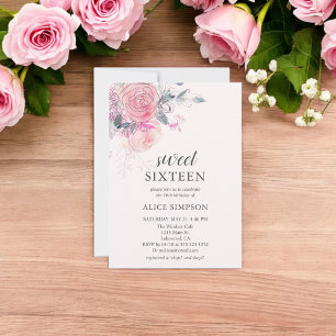 Boho Light Soft Rosa Flowers Sweet 16-inbjudan Inbjudningar