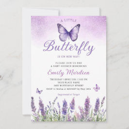 Boho Lila A Little Butterfly Girl Baby Shower Inbjudningar