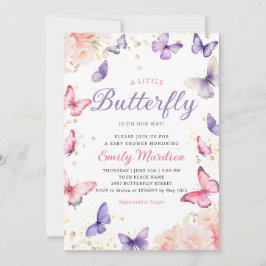 Boho Lila A Little Butterfly Girl Baby Shower Inbjudningar