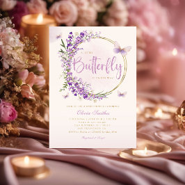 Boho Lila A Little Butterfly Girl Baby Shower Inbjudningar