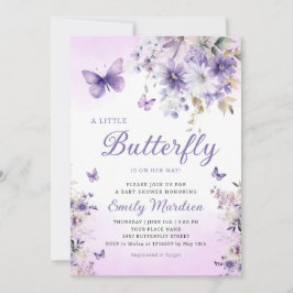 Boho Lila A Little Butterfly Girl Baby Shower Inbjudningar