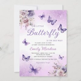 Boho Lila A Little Butterfly Girl Baby Shower Inbjudningar
