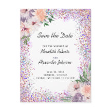 Boho lila aprikos blommig glitter Save the Date-in